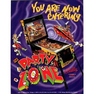 Party Zone Pinball Machine Game FLYER Original Art 1991 Double Sided 8.5" x 11"